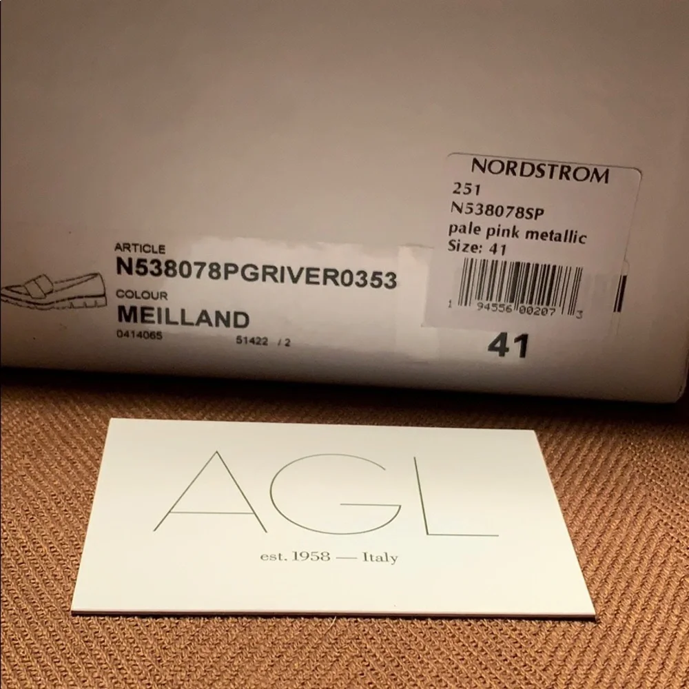 NWT AGL Made in Italy leather slip ons copper gold